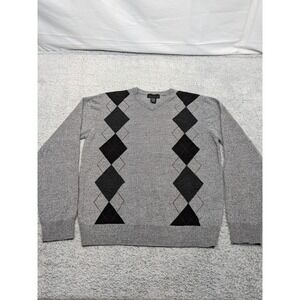 Vtg Attention Argyle Sweater Men's‎ M Gray Black V-Neck 90s Y2K Golfcore Preppy